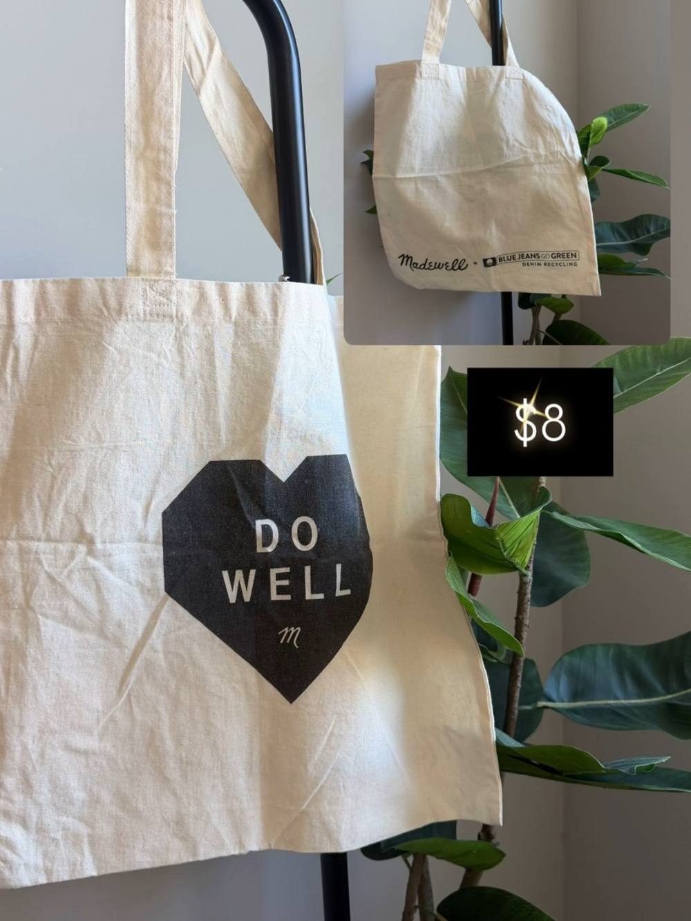 Madewell Natural Canvas Tote with Black Heart Graphic